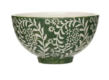 Green and white stoneware bowl