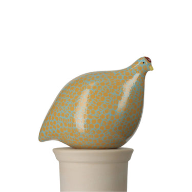 French yellow ceramic quail with turquoise spots