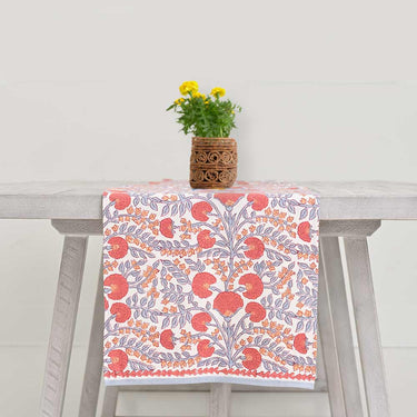 Pomegranate Cactus Flower Ivory 14"x108" Table Runner Available at Welcome Home Annapolis.