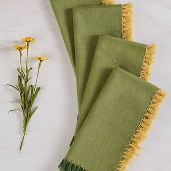 Green & Yellow Chambray Napkins with Fringe Edge by April Cornell at Welcome Home