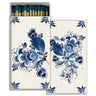 Matches with blue floral design on a white background