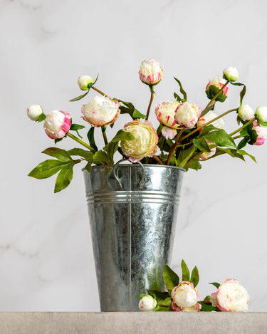 Artificial White and Pink Peony Spray 19"