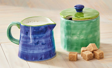 tag - Color Block Cream And Sugar Set of 2 Blue Stoneware Everyday