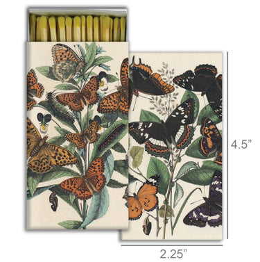 Measurements for HomArt box of matches with Butterflies design. Box measure 4.5”H x 2.25”W