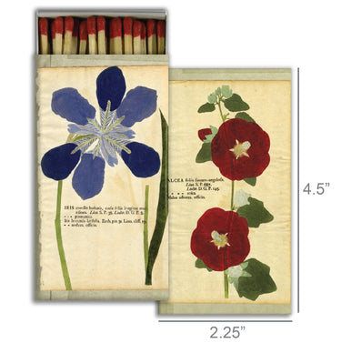Measurements for Boxed Matches - Iris & Hollyhock 4.5”H x 2.25”W