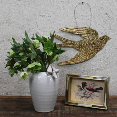 HomArt Ceramic Vase with 3 Birds on Rim shown with flowers