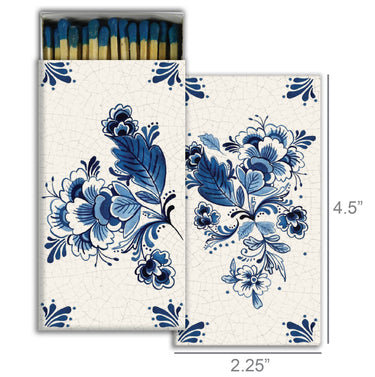 Matches with blue floral design on a white background