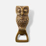 Metal bottle opener in the shape of an owl. Antique brass finish.