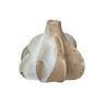 Round organic form vase with white glazing over tan stoneware base