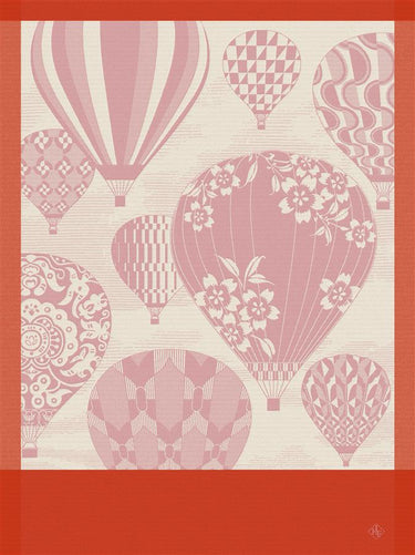 Patterned hot air balloons on a red background