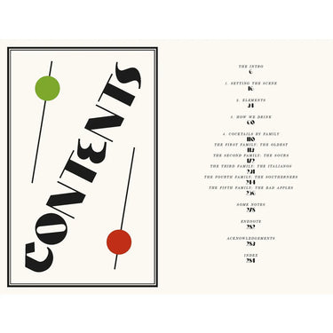 A printed contents page with a cream background, featuring a black border on the left, large diagonal 'CONTENTS' text, and a track list on the right.