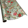 Celadon foil wrapping paper with white and red flowers
