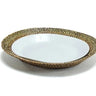 Woven tray with white ceramic platter
