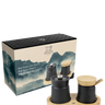 Peugeot Cast Iron Pepper Grinder and Salt Cellar with Wood Lid, Wood Tray, and wooden salt spoon