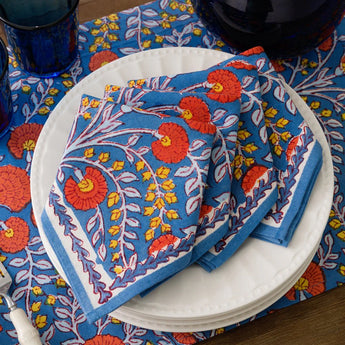 Pomegranate Cactus Flower Blue & Poppy Napkins