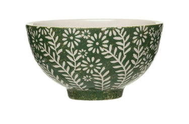 Green and white stoneware bowl