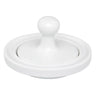 White ceramic flying saucer shaped mortar and pestle