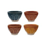 Ceramic pinch bowls in blue, orange, yellow, and rust