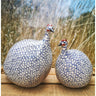 French Ceramic Guinea Fowl in White with Cobalt Speckles