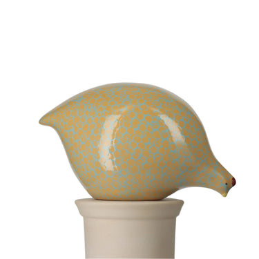 French yellow ceramic quail with turquoise spots