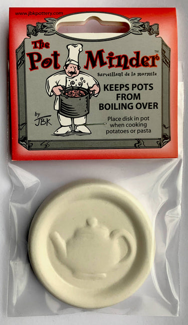 The Pot Minder packaging with a cartoon chef and product on a gray background