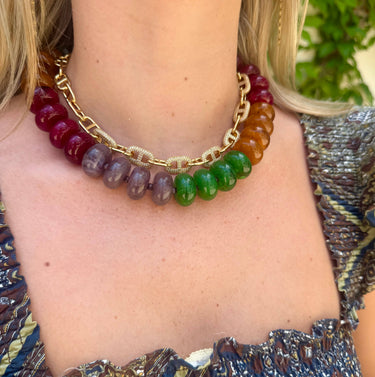 Carissa Chunky Beaded Necklace- Light Blue Chartreuse Mix