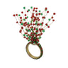 A festive Christmas-themed ring featuring a gold-toned band adorned with red and green beads, topped with multiple thin wire branches decorated with red and green glass berry-like ornaments, set against a plain white background.
