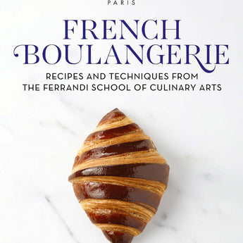 Ferrandi Paris French Boulangerie Recipes and Techniques from the Ferrandi School of Culinary Arts. Cover features a white marble background with blue and black lettering. Image of croissant.