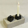 Tatara Square Cast Iron Taper Holder - Black shown empty and with lit candle