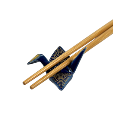 Urban Tokyo - Origami Crane Porcelain Chopsticks Rest 2"L Seigaiha Navy (12/288)
