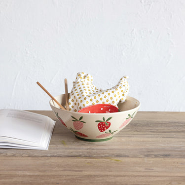 Strawberry Wax Relief Stoneware Bowl