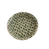 9” hand-made ceramic pasta bowl featuring alpine green inlay design and natural edges. 