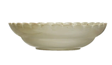 Stoneware Bowl with Scalloped Edge, Green